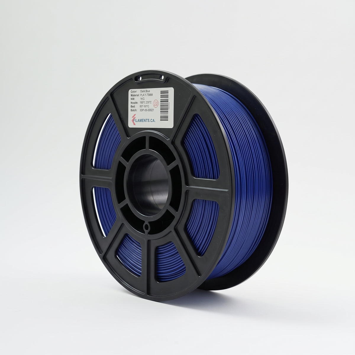 Standard PLA Matte Naval Blue 1.75mm filament on a plastic spool