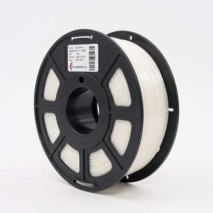 Standard PLA Silk White 1.75mm filament on a plastic spool